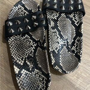 Snakeskin Slide Sandals with Studs